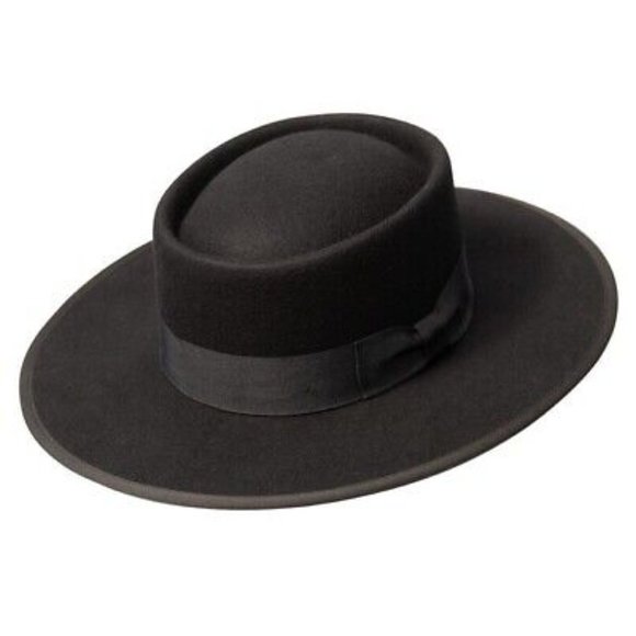 Olive & Pique Accessories - Olive & Pique Black 100% Wool Felt Vida Adjustable Structured Gambler Hat NWT